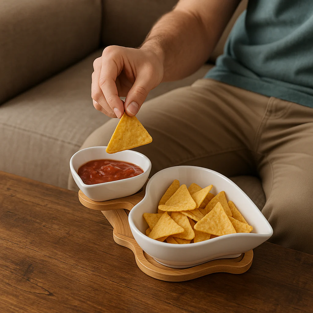 Heart Shaped Ceramic Bowl Set with Wooden Stand - Image 4