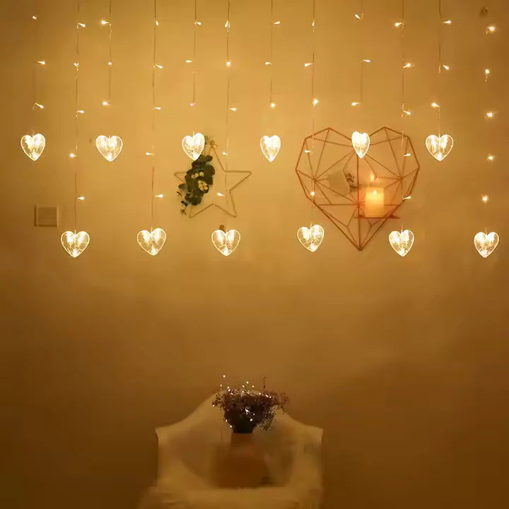 Heart-Shaped LED Curtain Lights Hanging Curtain Fairy Lights For Home, Valentine’s, Christmas Decor 60 Hearts Led Series 1 set - Image 5