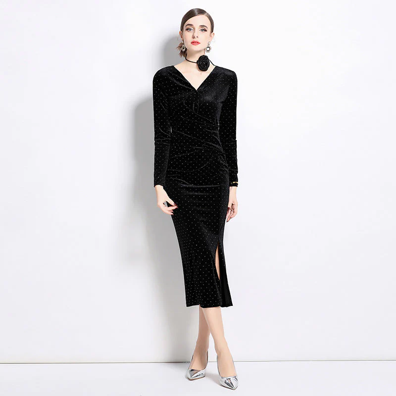 Heidi Polka Velvet Midi Dress - Image 4