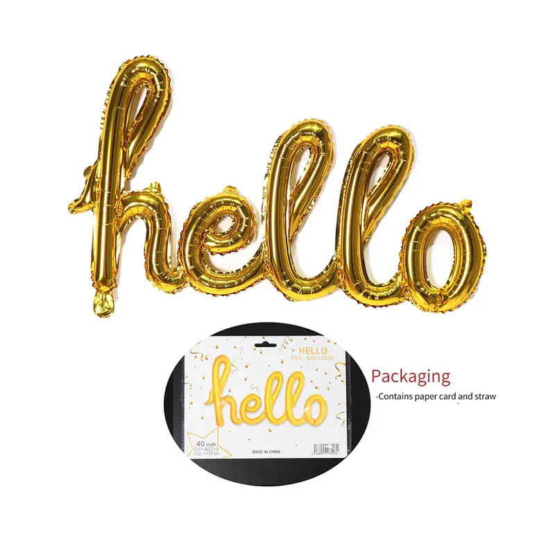 Hello Cursive Letter Foil Balloon Set (Golden) (Pack of 1) - Image 2