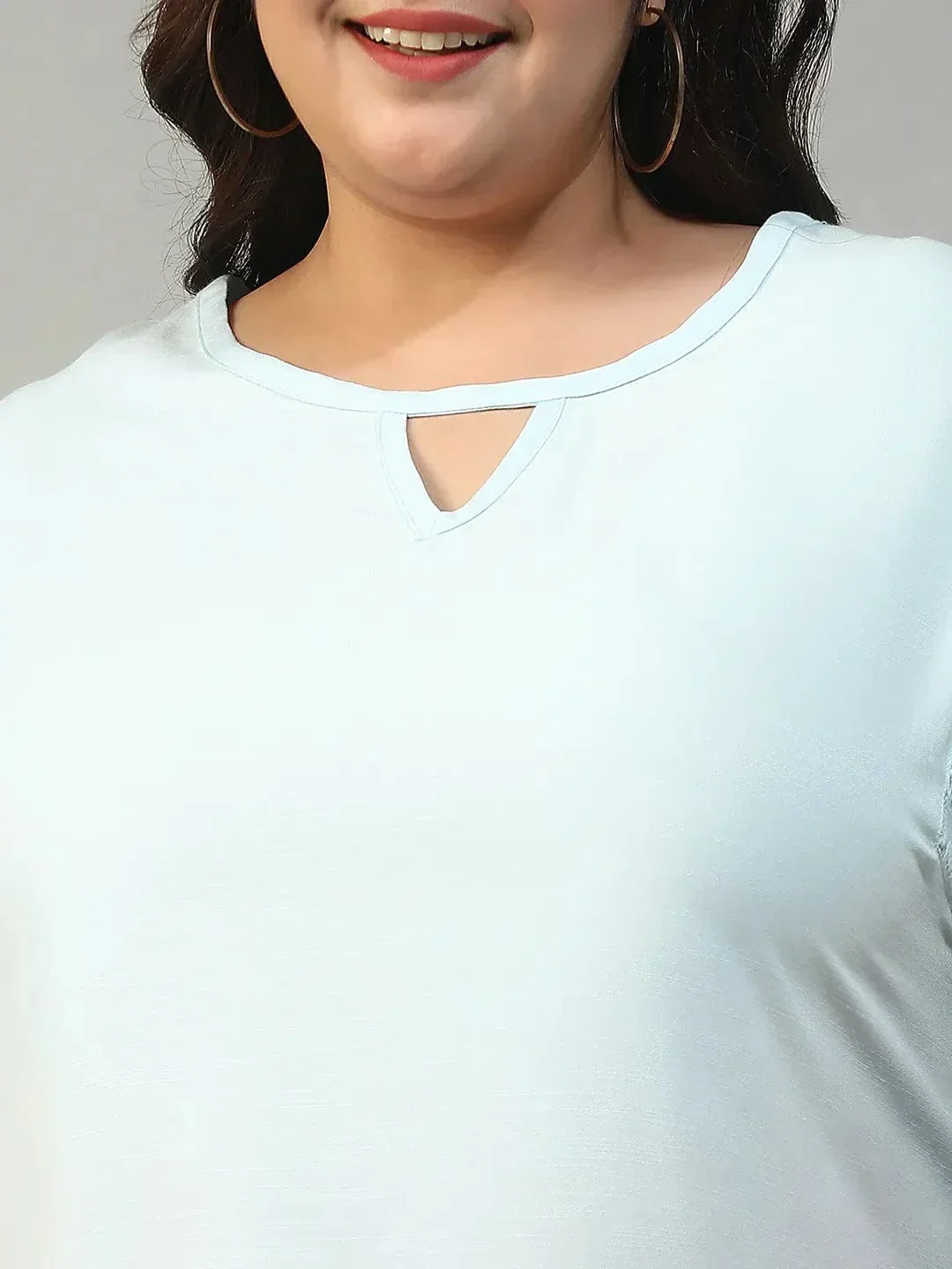Hey Blue Key Hole Neck Short Lace Detail Sleeve Plus Size Women Top - Image 6