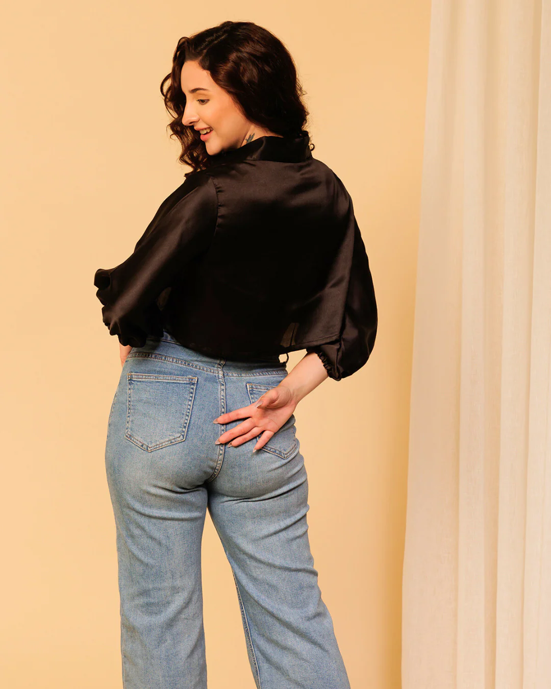 High-Shine Satin Cropped Shirt for Women - Image 12