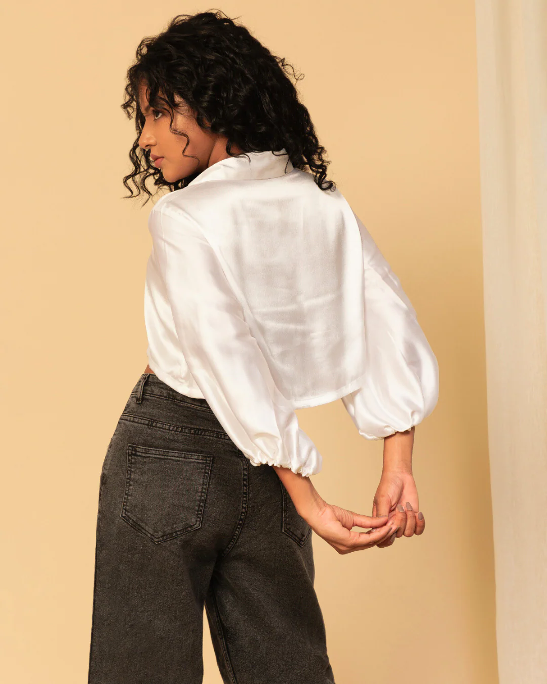 High-Shine Satin Cropped Shirt for Women - Image 8
