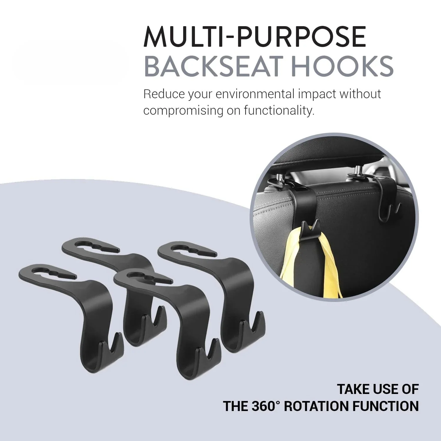 Holdie: 4-in-1 Car Seat Headrest Hooks – Heavy-Duty Hangers for Organizing Bags, Groceries, Purses & Accessories Without Spills (Set of 4) - Image 3