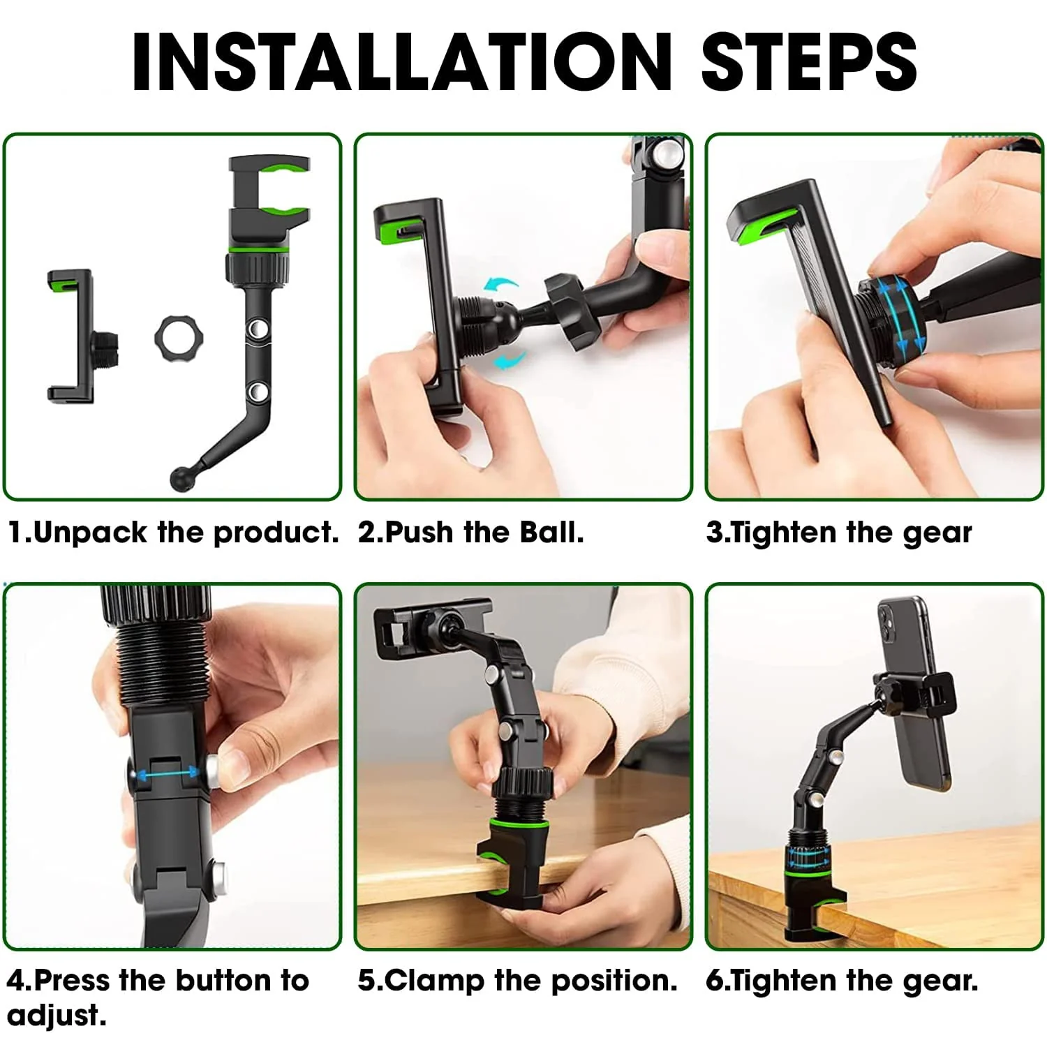 Holdit: Universal Multi-Joint Rearview Mirror Phone Holder, 360° Adjustable Car Mount for Car & Hands-Free Use - Image 5