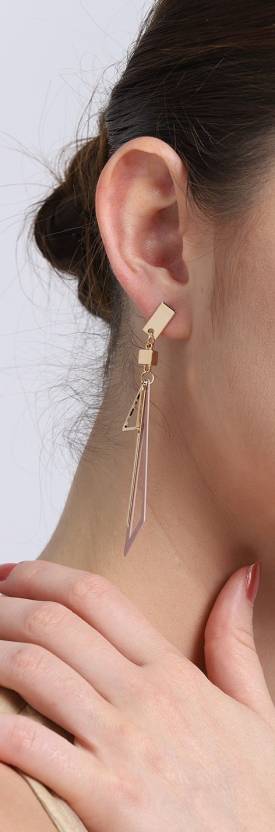 Hollow Triangle Long Earrings Geometric Drop Jewellery For Women And Girls (Pink & Gold) Alloy, Zinc Drops & Danglers - Image 2