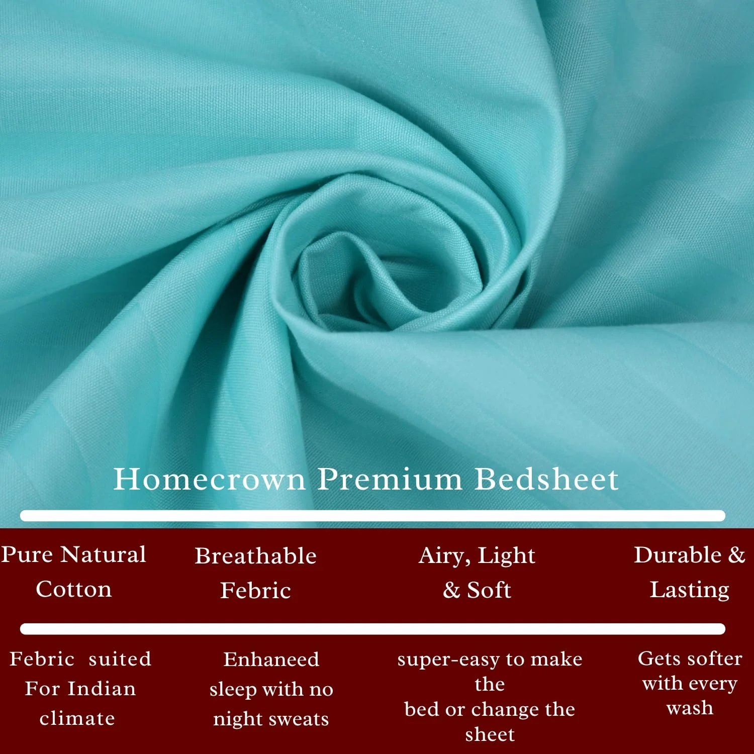 Homecrown Cotton Feel Striped Elastic Fitted Double Bedsheet with 2 Pillow Covers – 72x78 Inch – Light Blue - Image 2