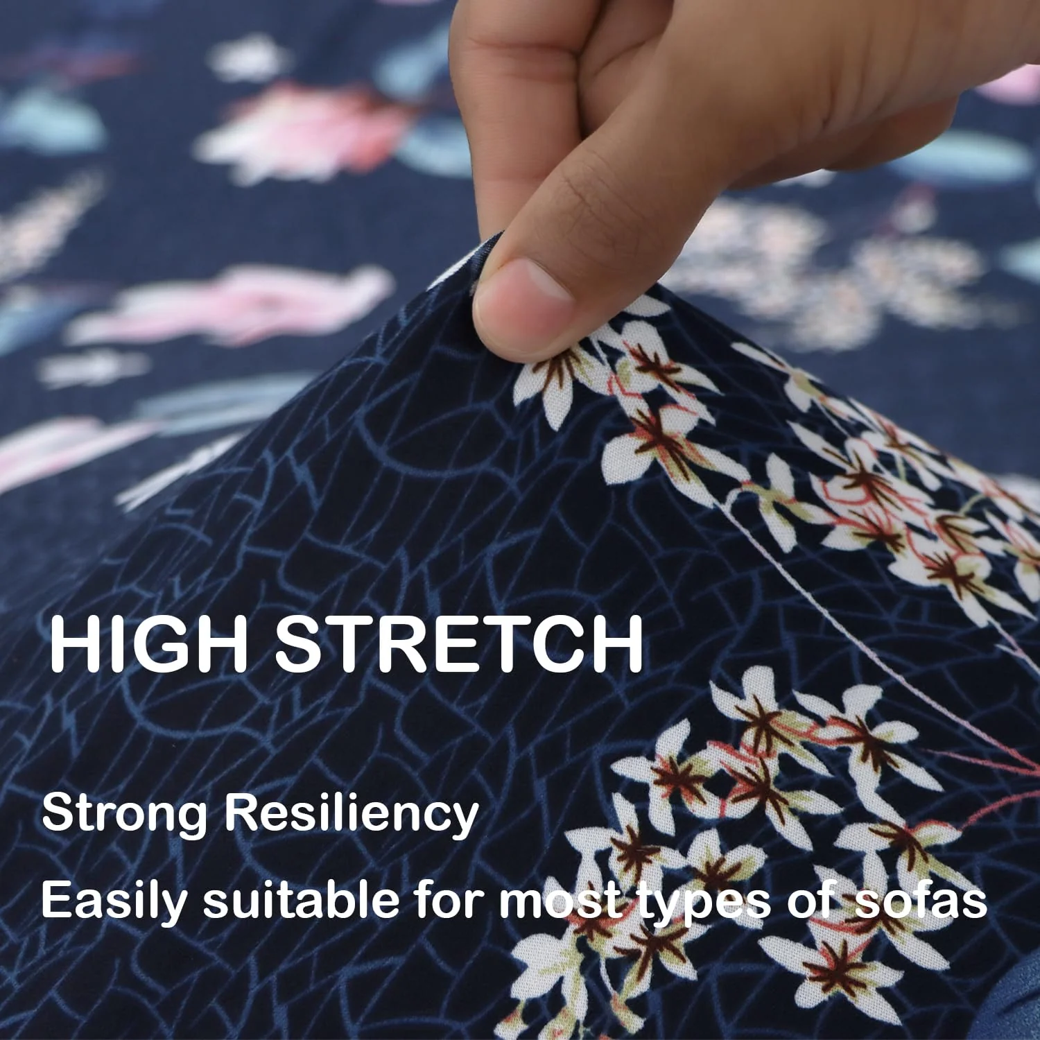 Homecrown Stretchable Fully Covered 5 Seater Sofa Cover Set (3+1+1) – Blue Floral Design, Universal Fit & Non-Slip Protection - Image 3