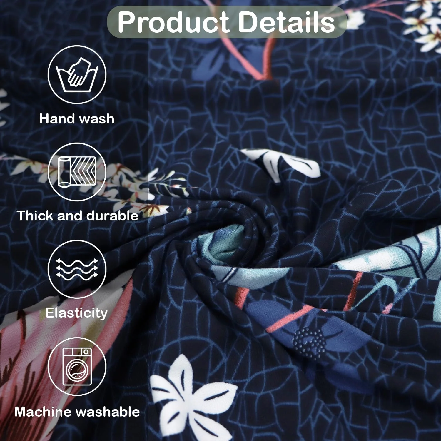 Homecrown Stretchable Fully Covered 5 Seater Sofa Cover Set (3+1+1) – Blue Floral Design, Universal Fit & Non-Slip Protection - Image 4