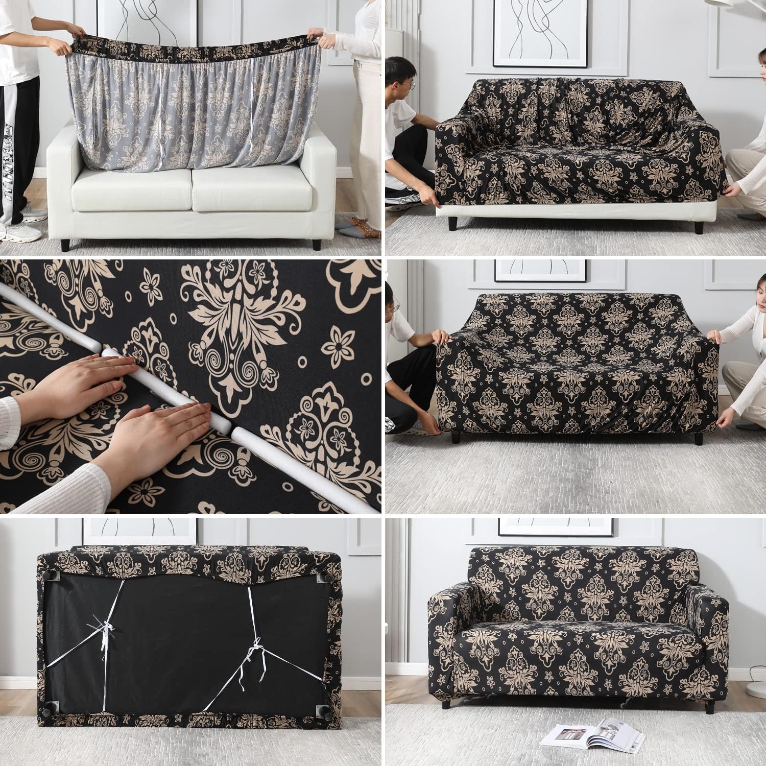 Homecrown Stretchable Fully Covered 5 Seater Sofa Cover Set (3+1+1) – Ethnic Design, Universal Fit & Non-Slip Protection - Image 3