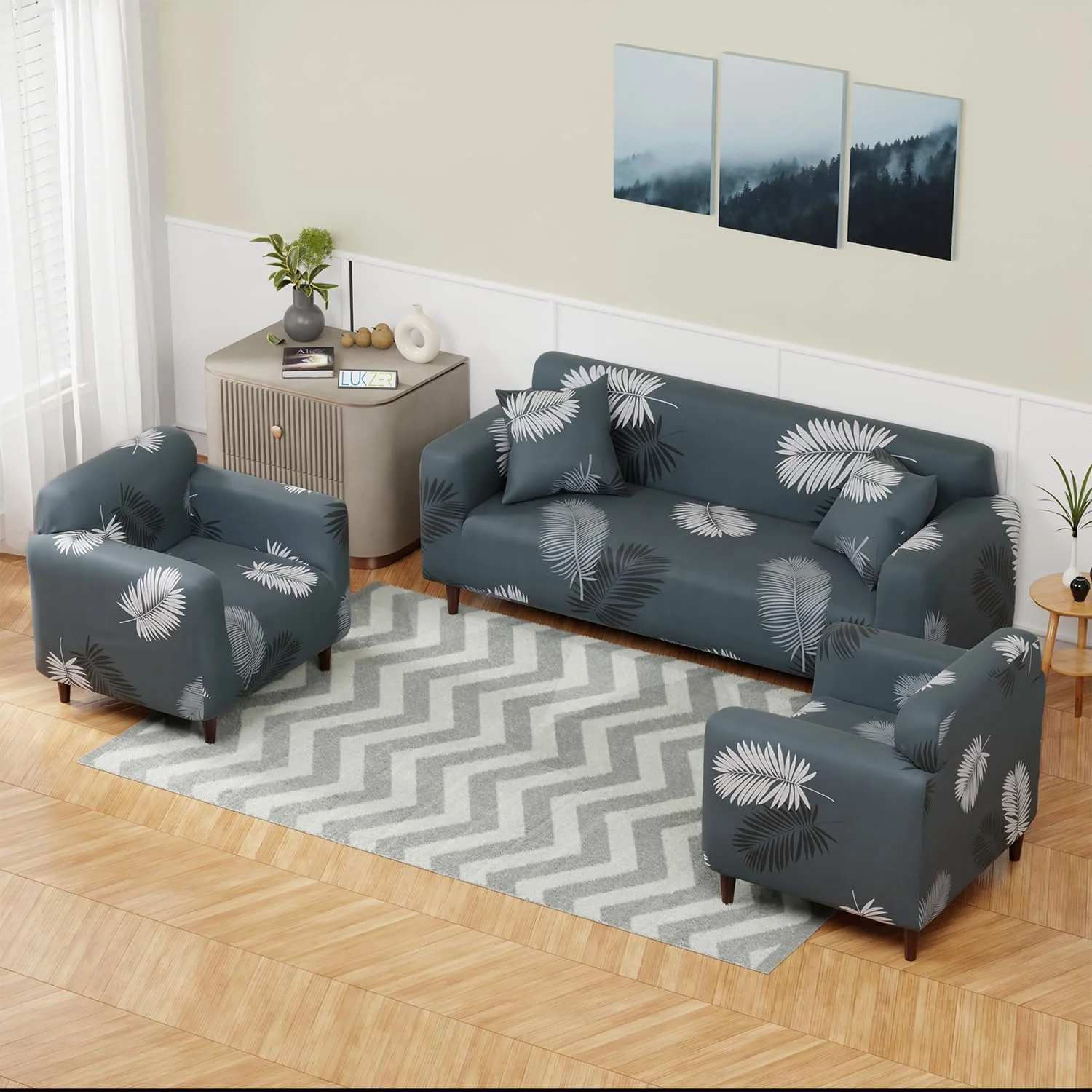 Homecrown Stretchable Fully Covered 5 Seater Sofa Cover Set (3+1+1) – Feather Design, Universal Fit & Non-Slip Protection - Image 3
