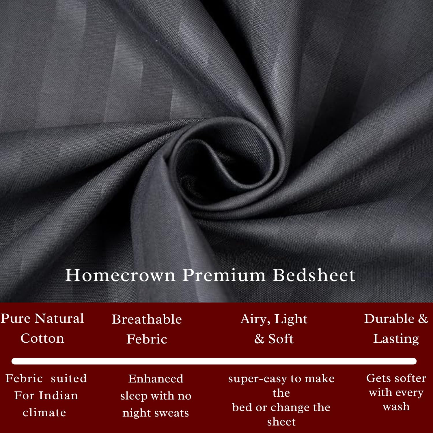 Homecrown Stripe Bedsheet for Single Bed with 1 Matching Pillow Cover – Dark Grey - Image 2