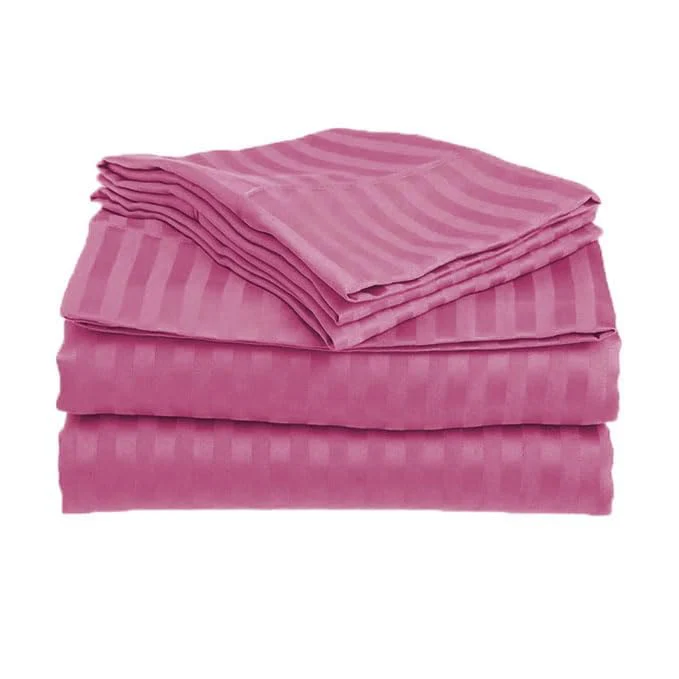 Homecrown Stripe Bedsheet for Single Bed with 1 Matching Pillow Cover – Dark Pink - Image 3