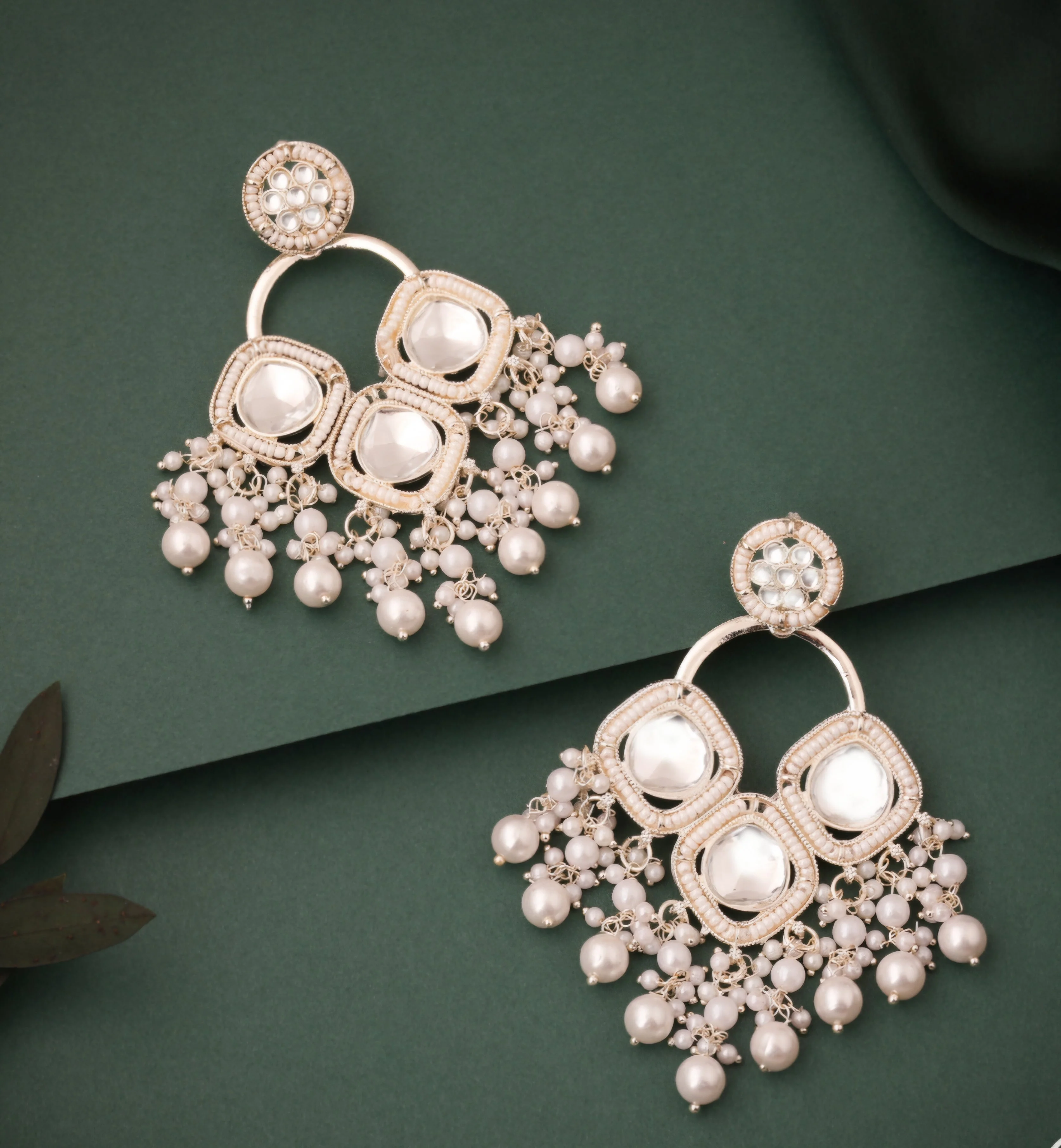 Hunar - White Gold Plated Earrings - White