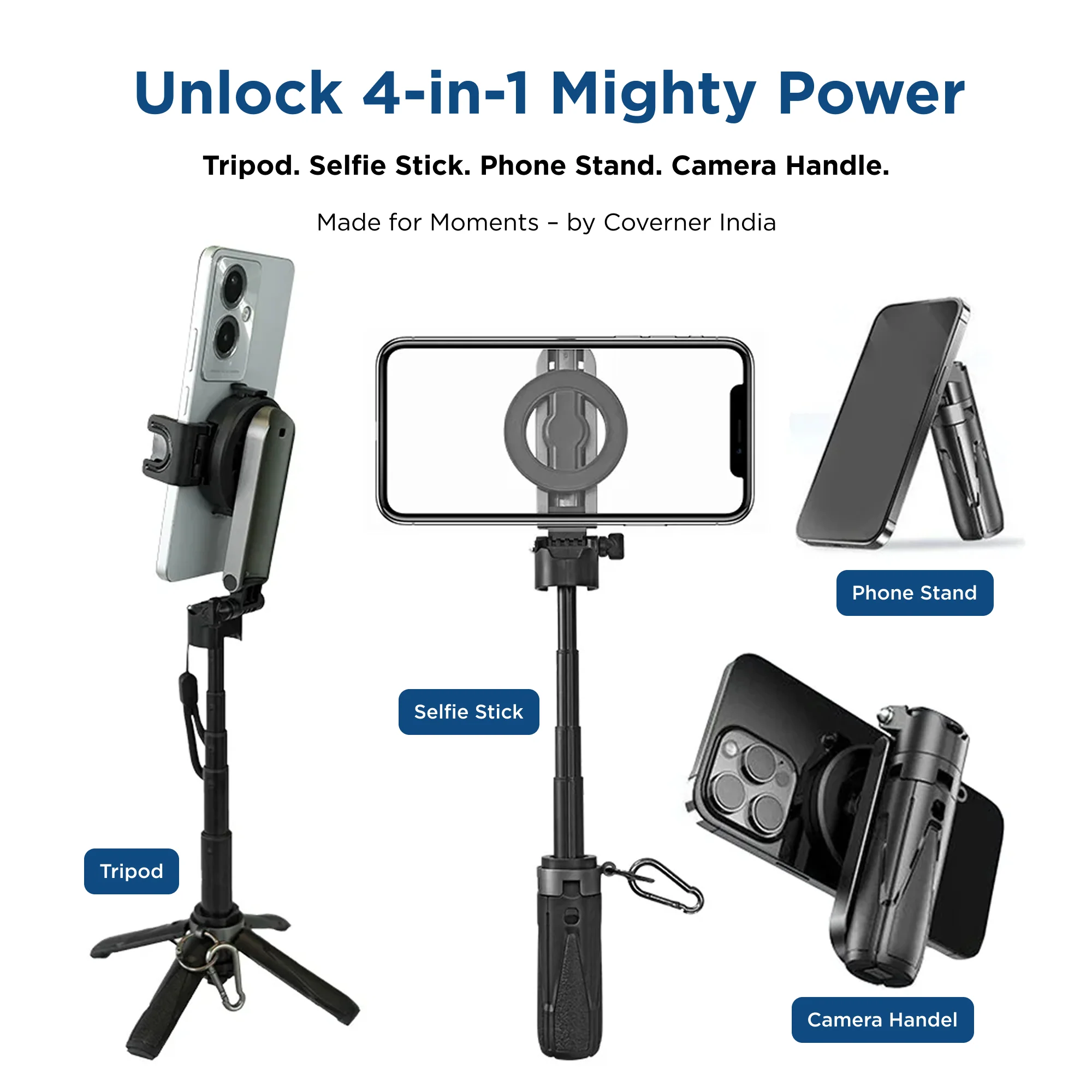 Hybrid Flex – 4-in-1 MagSafe Tripod, Selfie Stick, Wireless Grip & Camera Handle by Coverner India - Image 2