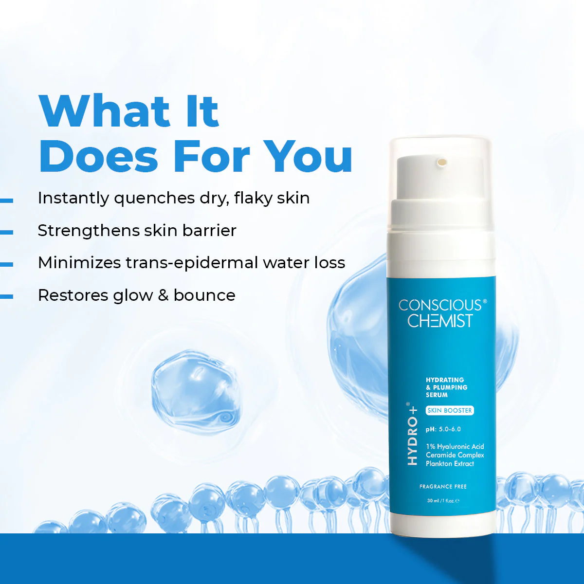 Hydro+ Hydrating & Plumping Serum | 1% Multi-Molecular Hyaluronic Acid | 30 ml | Slashed - Image 6