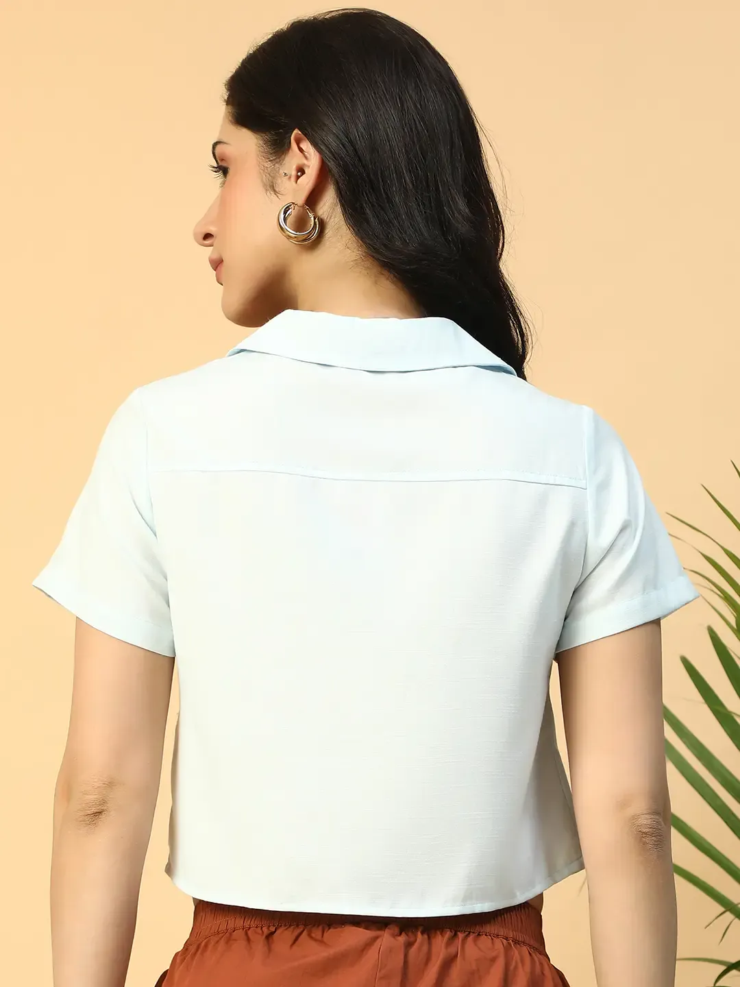 Icy Blue Collared Short Sleeve Women Shirt - Image 4