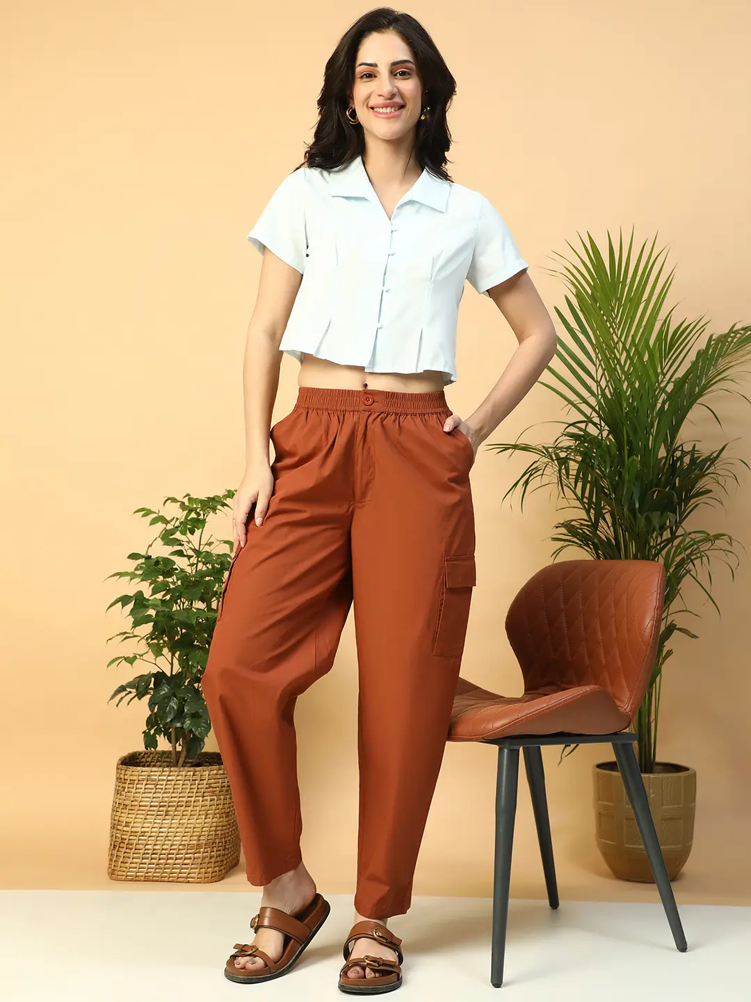 Icy Blue Collared Short Sleeve Women Shirt - Image 6