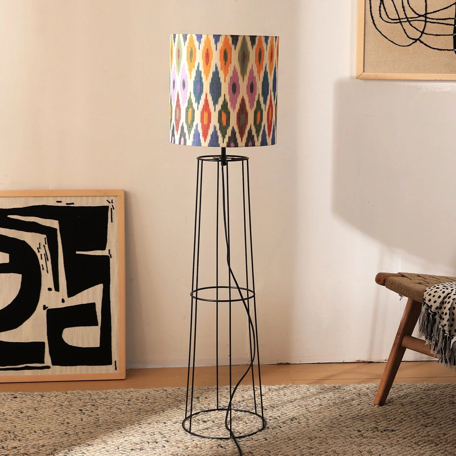 Ikkat 100 Floor Lamp -Ikkat Fabric, Floor Light, Indian Tripod Lamp And Scandinavia Fusion, Modern Lighting, Trending Standing Lamp - Image 3