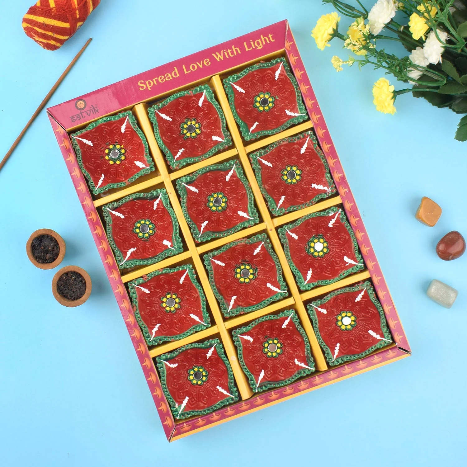 Illuminated Festivities Artisanal Clay Diyas for Diwali Set of 12
