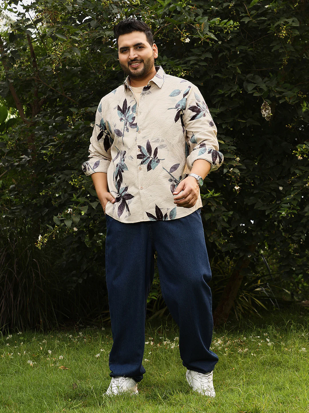 Imprinted Foliage Textured Shirt - Image 5