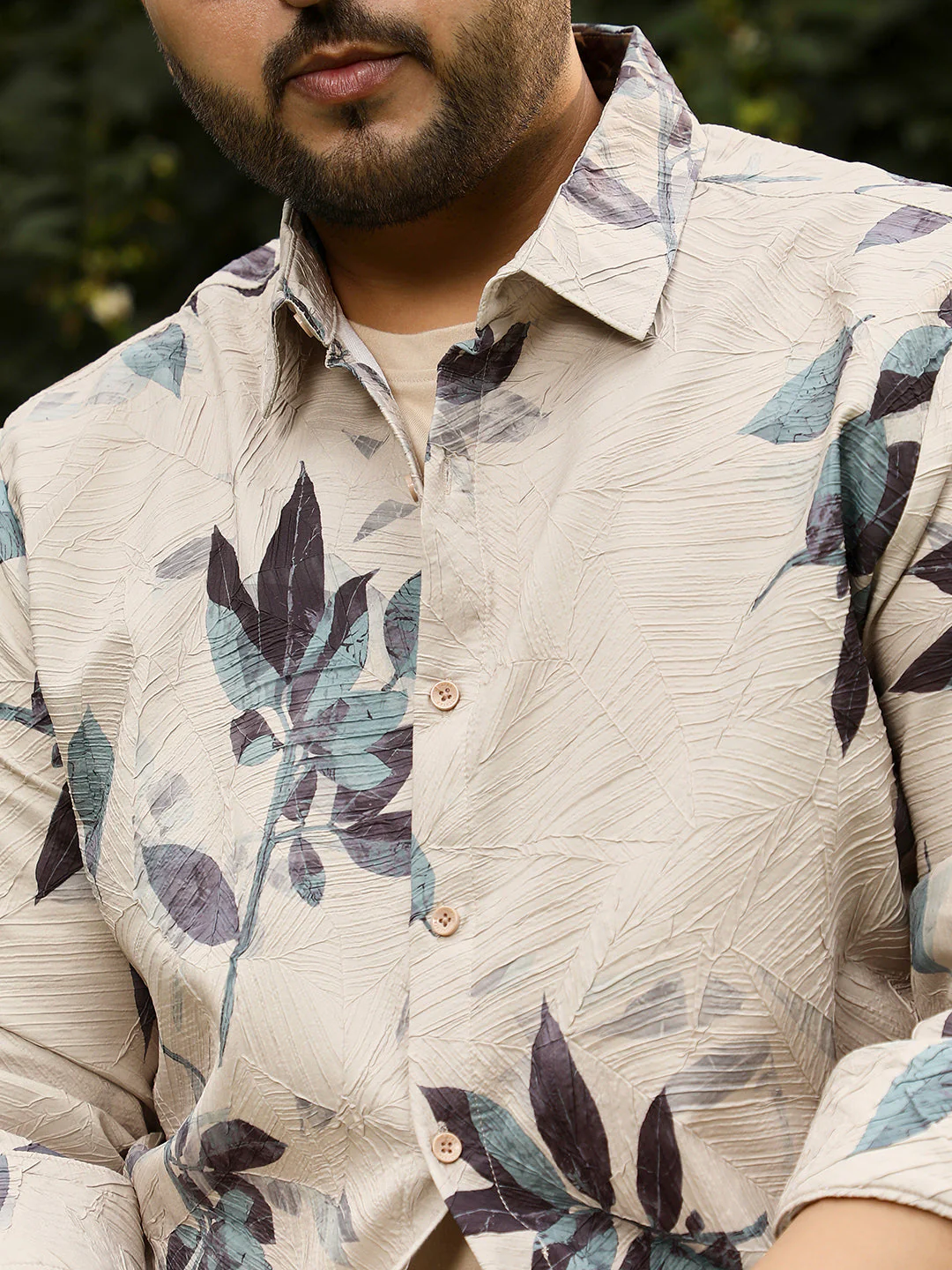 Imprinted Foliage Textured Shirt - Image 7