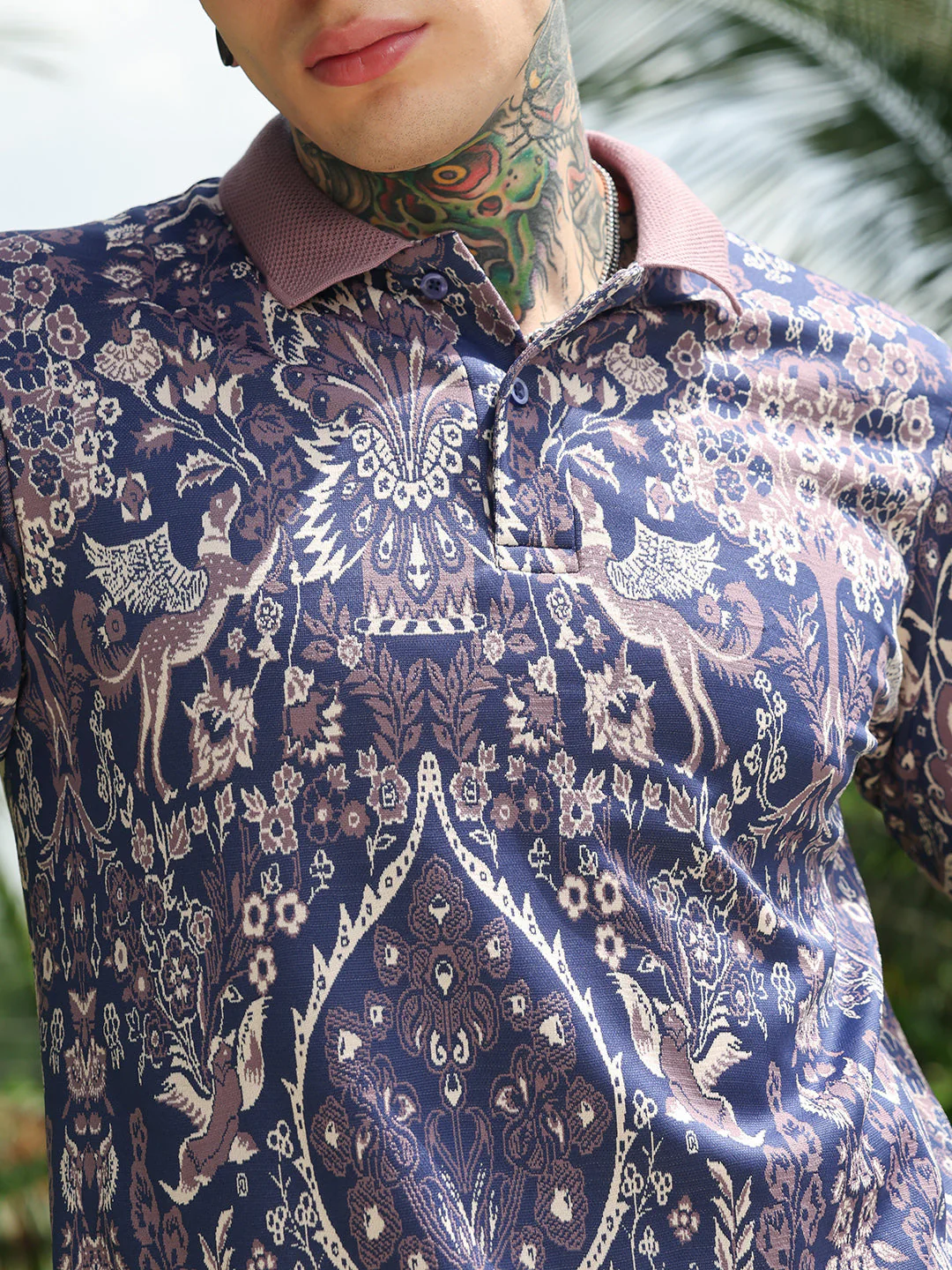 Indie Floral Jacquard-Knit Polo T-Shirt - Image 7