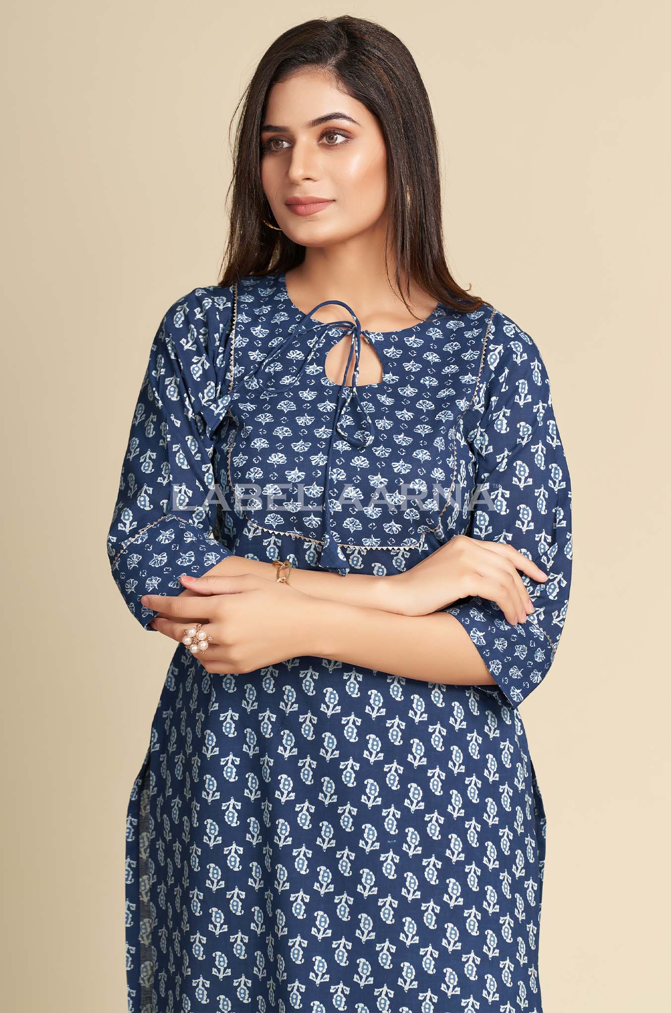 Indigo Blue Printed Cotton Kurti - Image 3