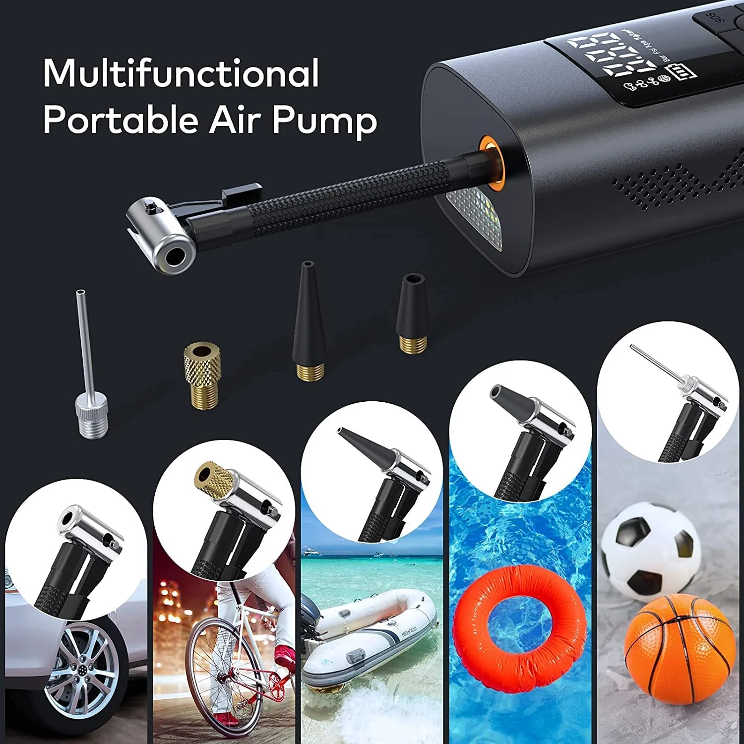 Inflato: Portable Tire Inflator & Power Bank – 150PSI Air Pump with Digital Gauge, LED Light, Heat Dissipation & 8000mAh Battery for Bikes, Cars & Emergencies - Image 2