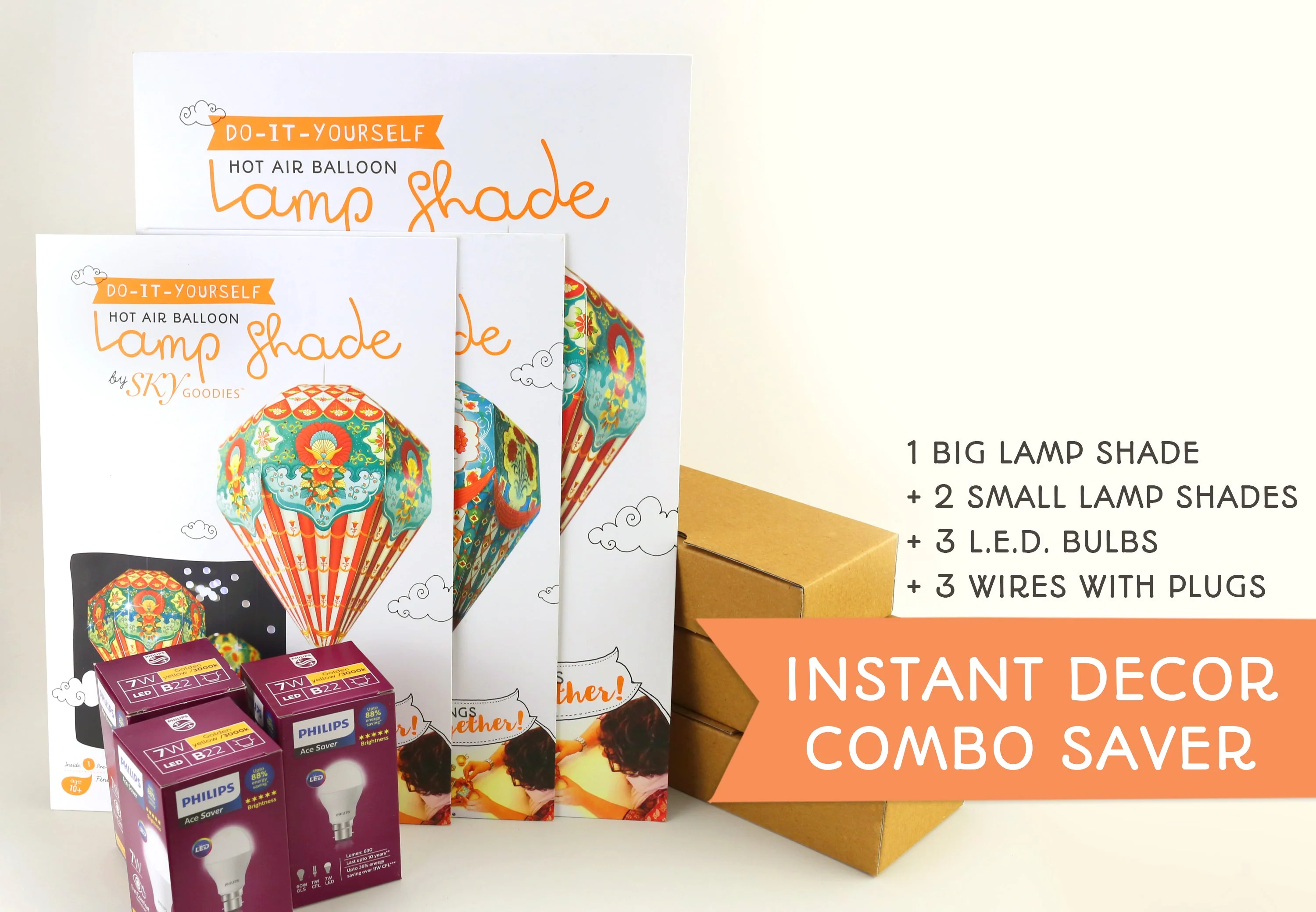 Instant Decor Combo Saver: 3 Hot Air Balloon Paper Lamps + Bulbs + Wires - Image 2