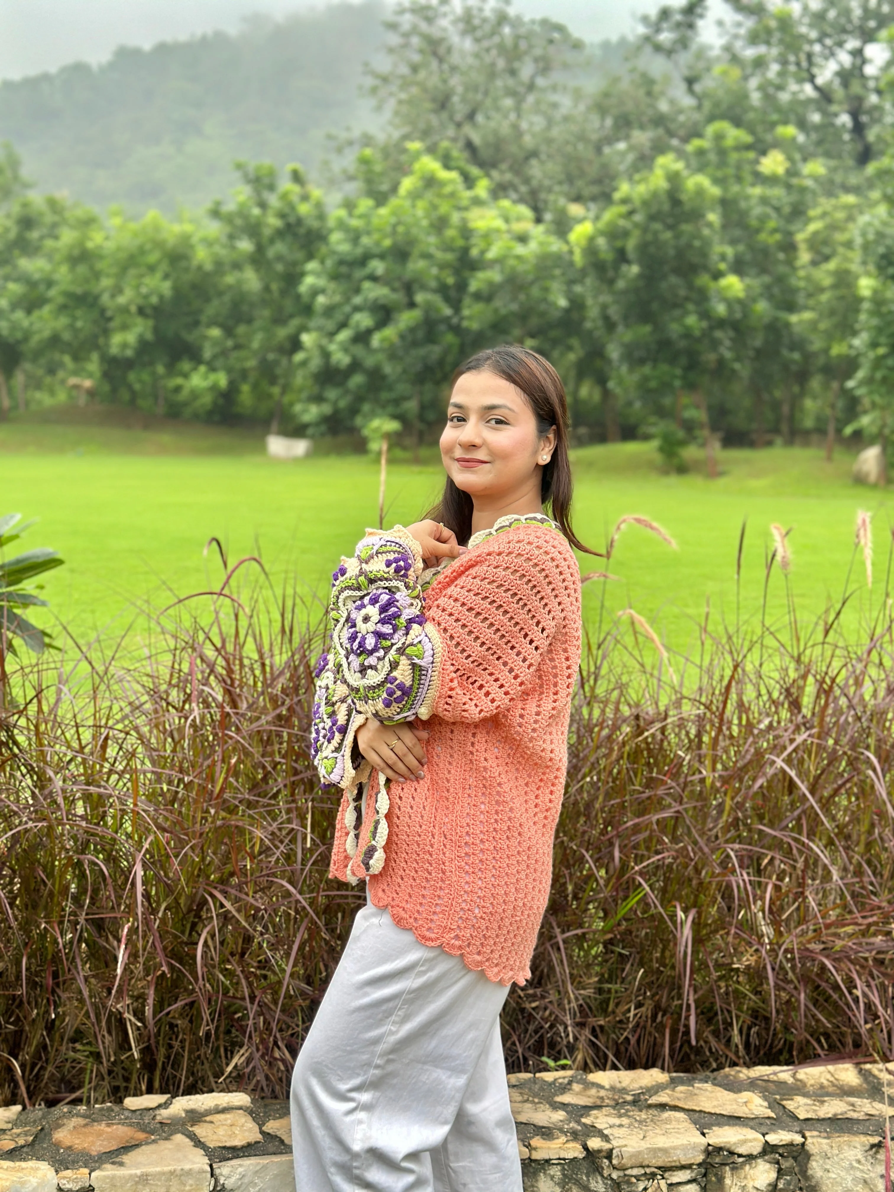 Intarsia Cardigan - Peach - Image 6