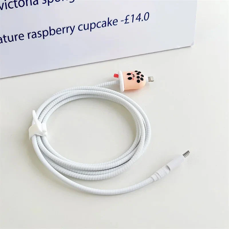 Iphone Charger Case Cover - Bubble Tea (Boba Tea) - 4 Piece Set (With Wire Protector) - Image 3
