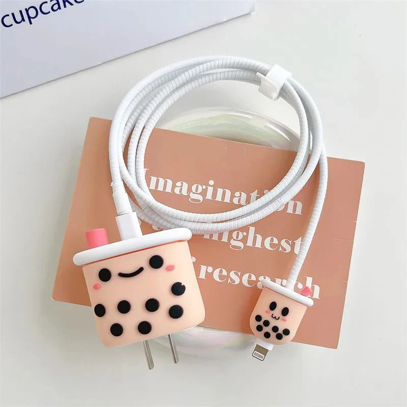Iphone Charger Case Cover - Bubble Tea (Boba Tea) - 4 Piece Set (With Wire Protector) - Image 6