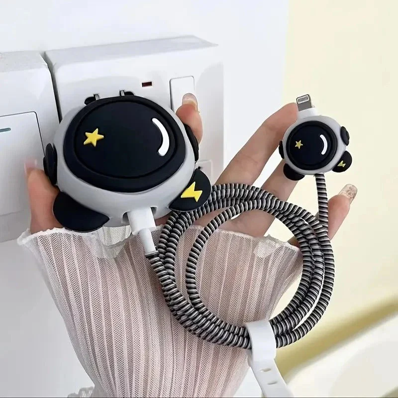 Iphone Charger Case Cover - Cute Astronaut - 4 Piece Set (With Wire Protector) - Image 2