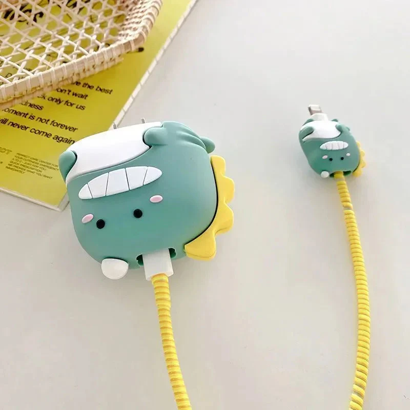 Iphone Charger Case Cover - Cute Dinosaur - 4 Piece Set (With Wire Protector) - Image 3