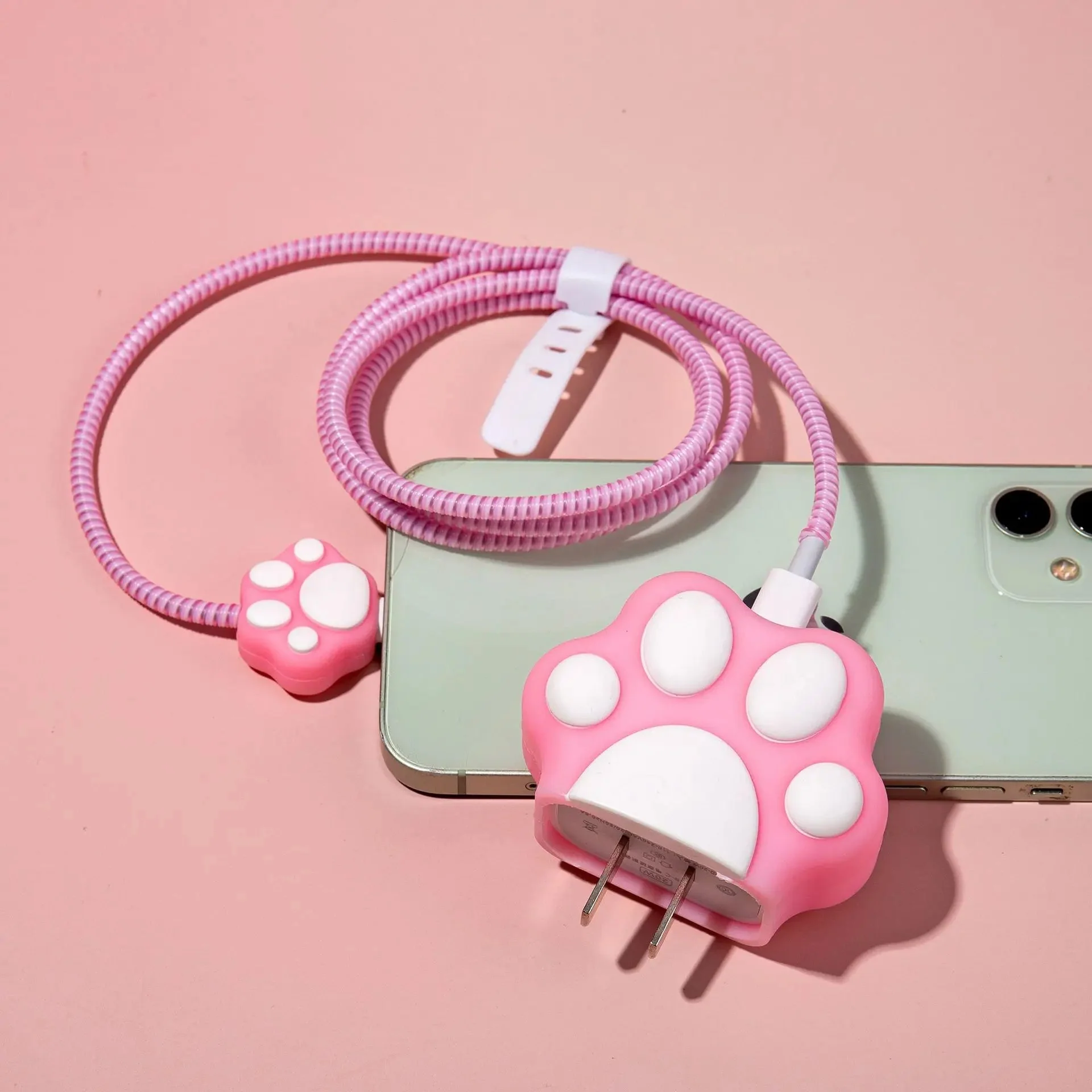 Iphone Charger Case Cover - Cute Paws - 4 Piece Set (With Wire Protector) - Image 5