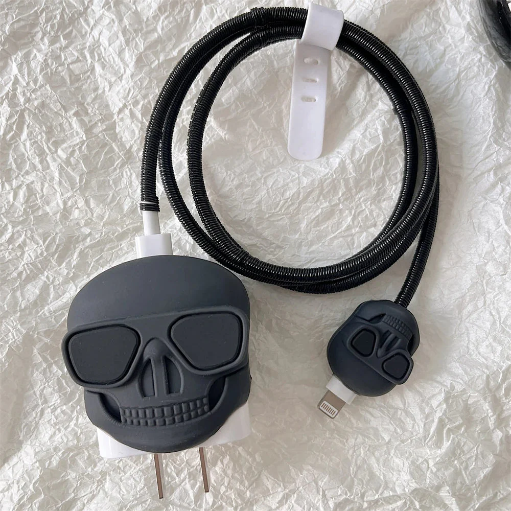 Iphone Charger Case Cover - Drip Skull - 4 Piece Set (With Wire Protector) - Image 3