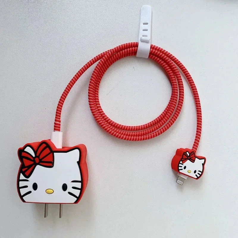 Iphone Charger Case Cover - Kitty Red - 4 Piece Set (With Wire Protector) - Image 2