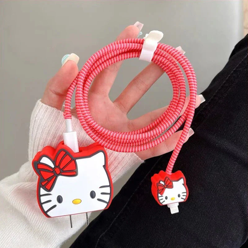 Iphone Charger Case Cover - Kitty Red - 4 Piece Set (With Wire Protector) - Image 3