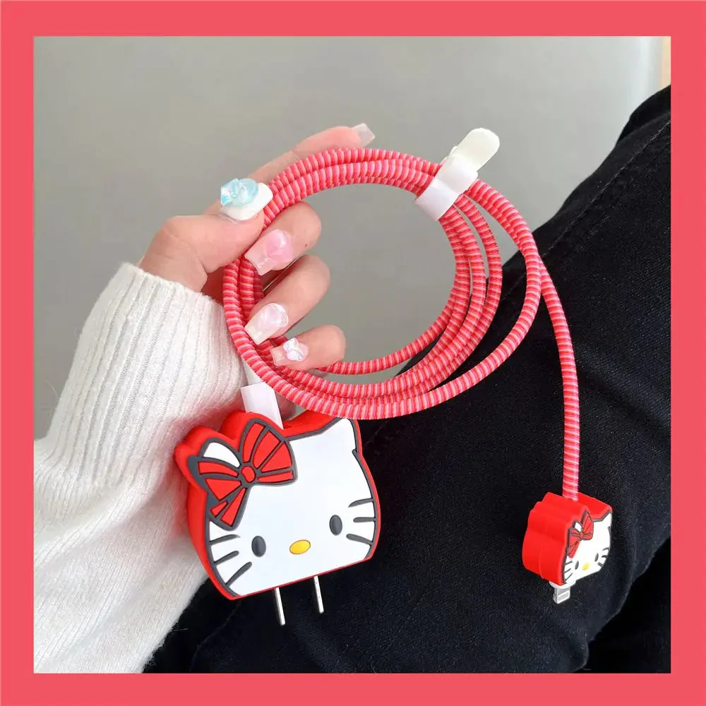Iphone Charger Case Cover - Kitty Red - 4 Piece Set (With Wire Protector) - Image 4