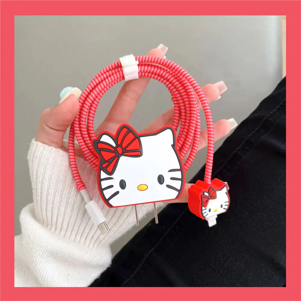 Iphone Charger Case Cover - Kitty Red - 4 Piece Set (With Wire Protector) - Image 5