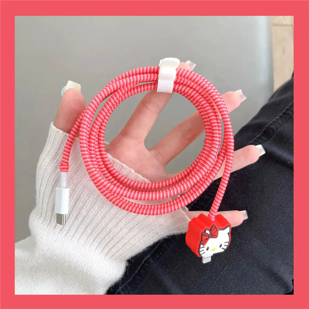 Iphone Charger Case Cover - Kitty Red - 4 Piece Set (With Wire Protector) - Image 6