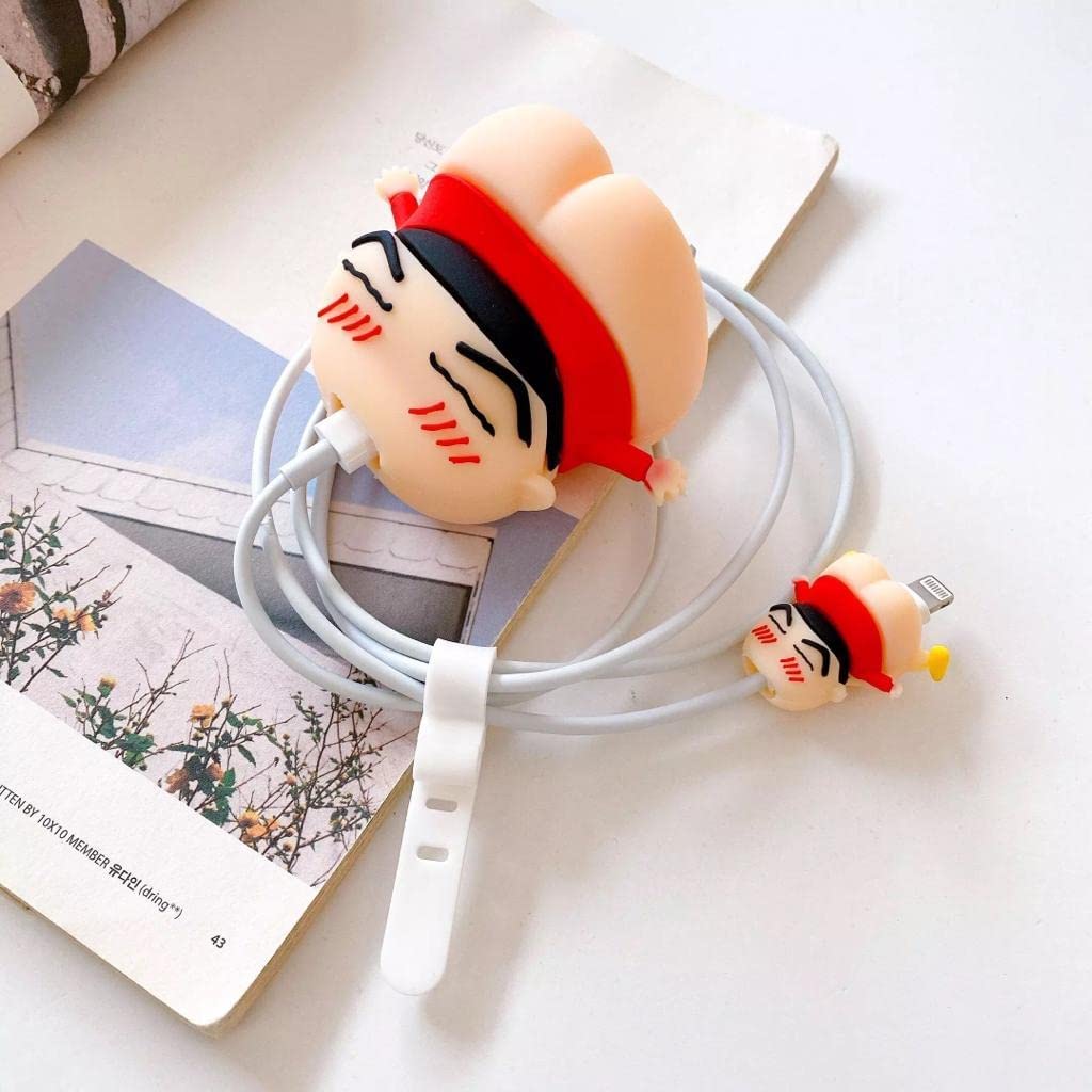 Iphone Charger Case Cover - Shinchan Red - 4 Piece Set (With Wire Protector) - Image 3