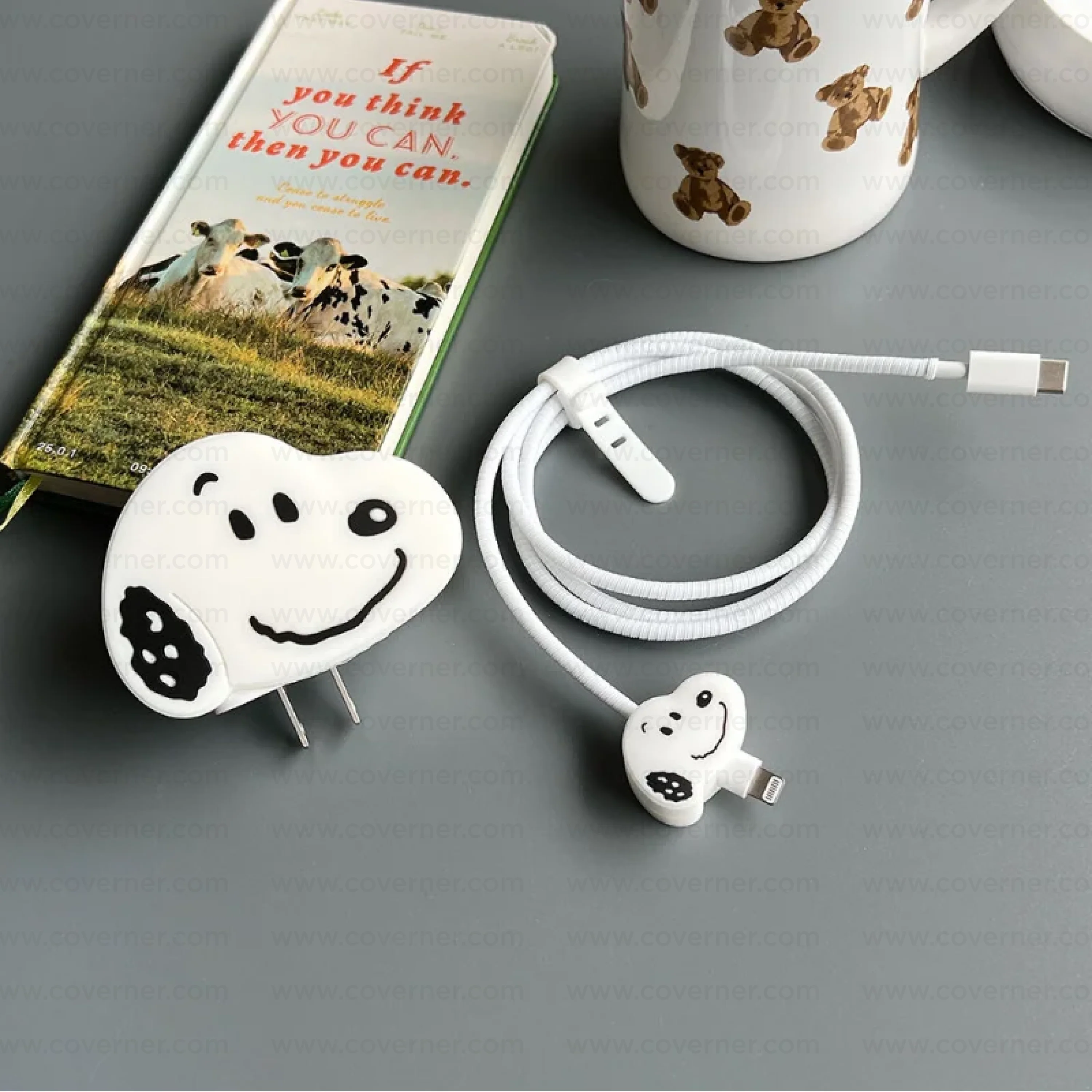 Iphone Charger Case Cover - Snoopyy - 4 Piece Set (With Wire Protector) - Image 3