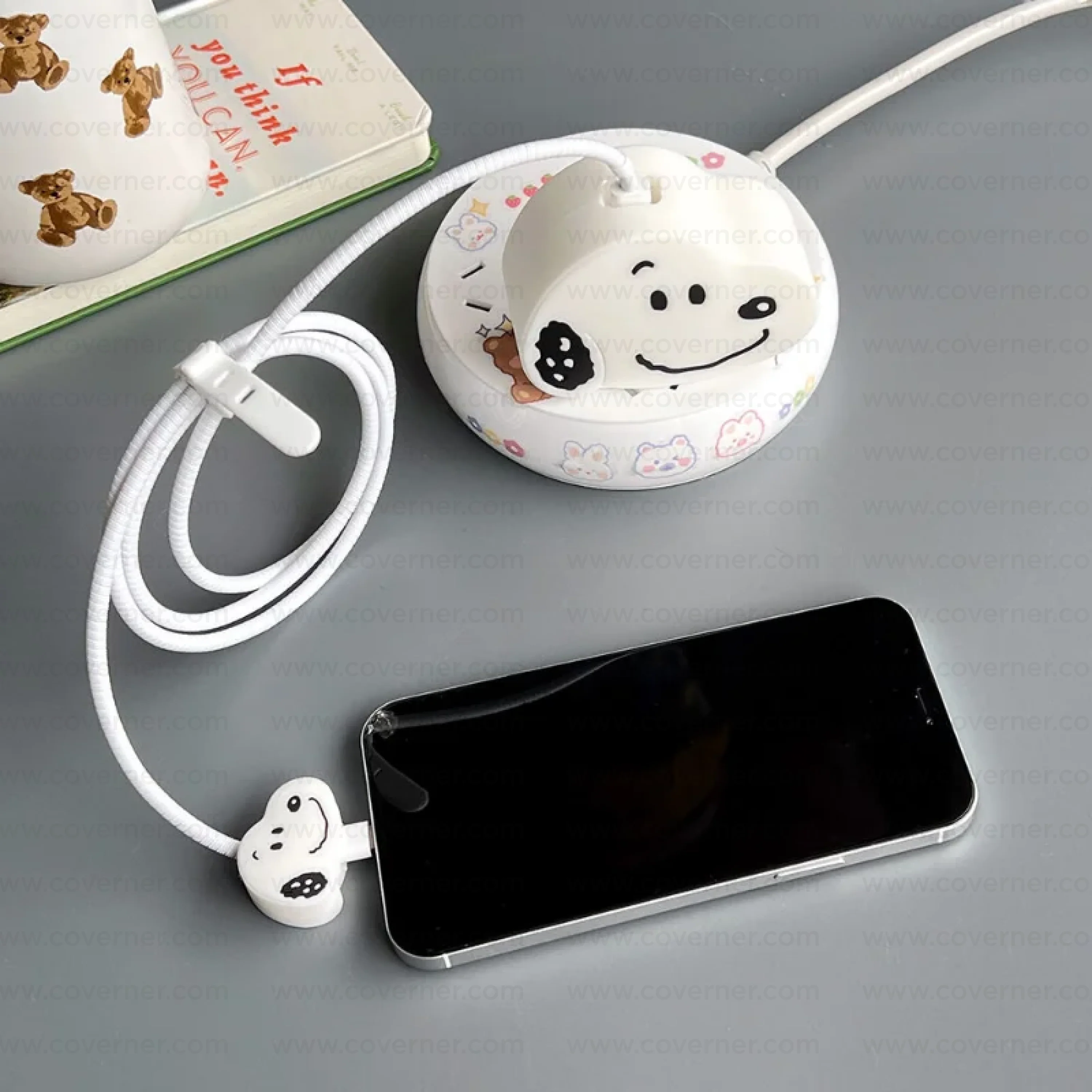 Iphone Charger Case Cover - Snoopyy - 4 Piece Set (With Wire Protector) - Image 6