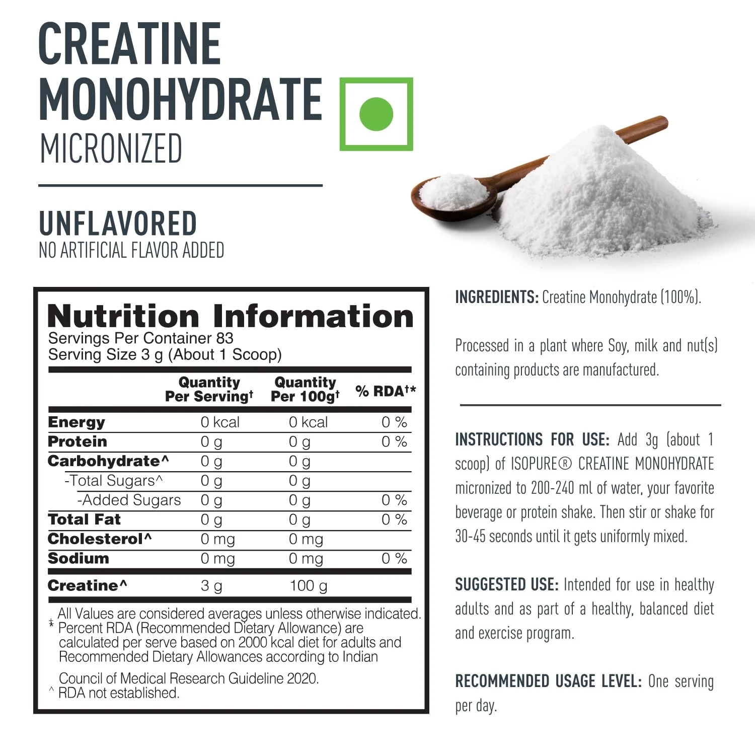 Isopure 100% Creatine Monohydrate Micronized, 250g- 83 servings - Image 8