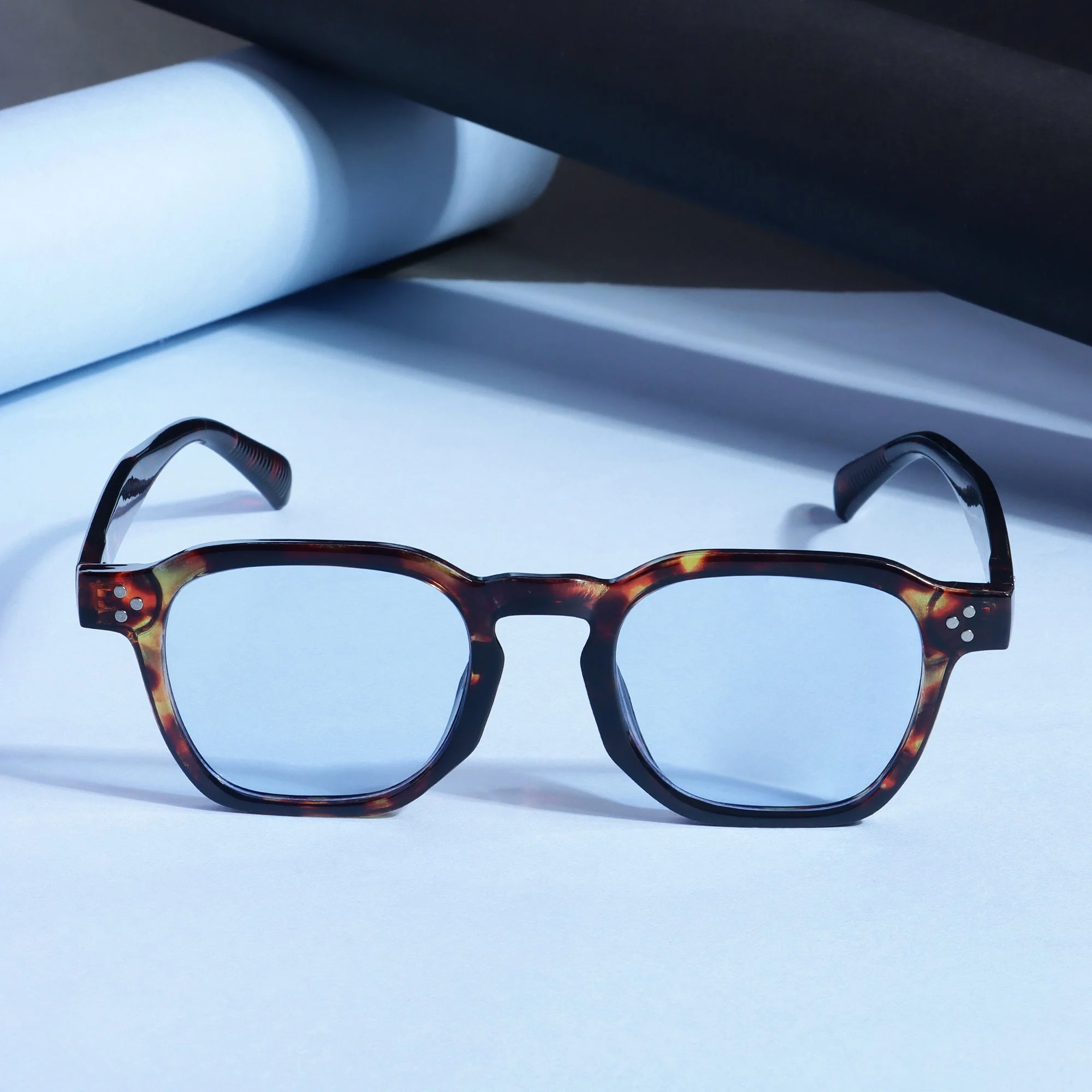 J-Bond Tortoise Brown Blue Square Sunglasses - Image 3