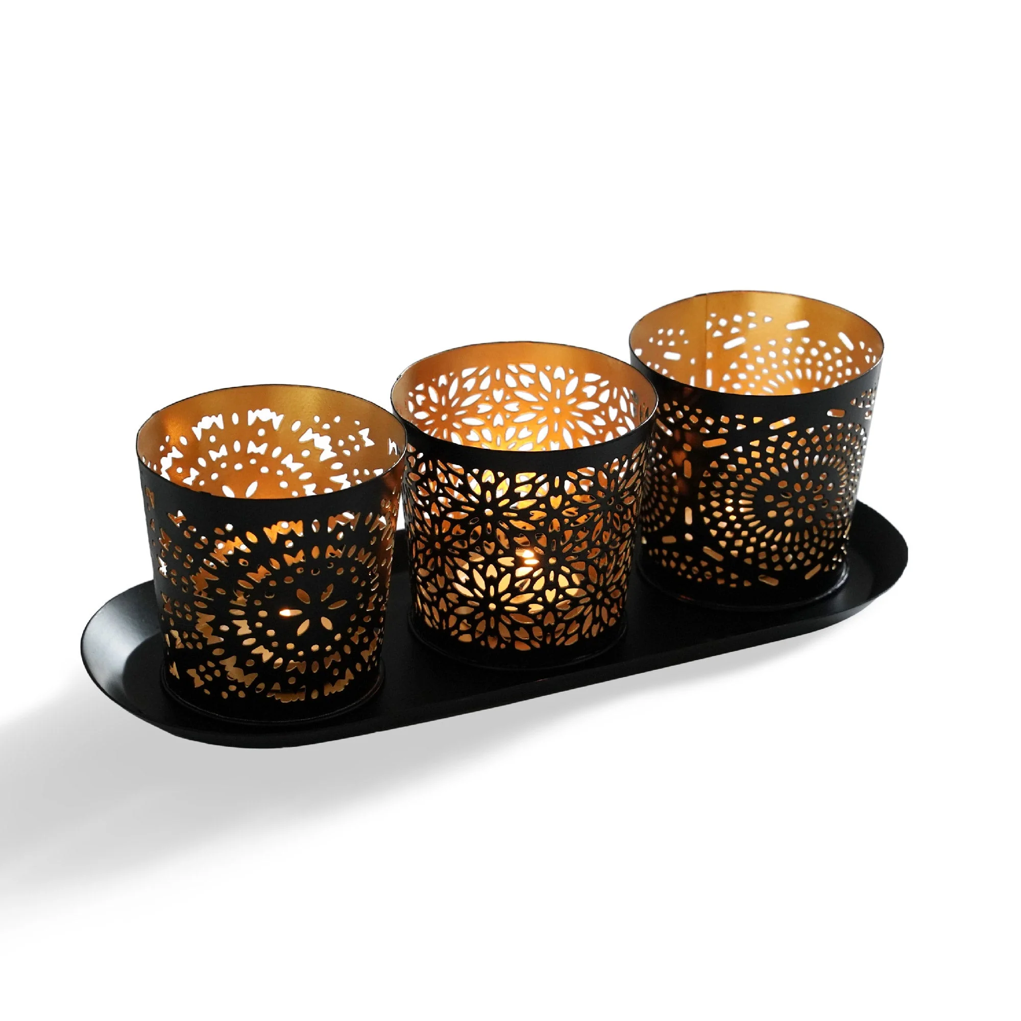 Jaali Metal Votives With Tray - Image 3