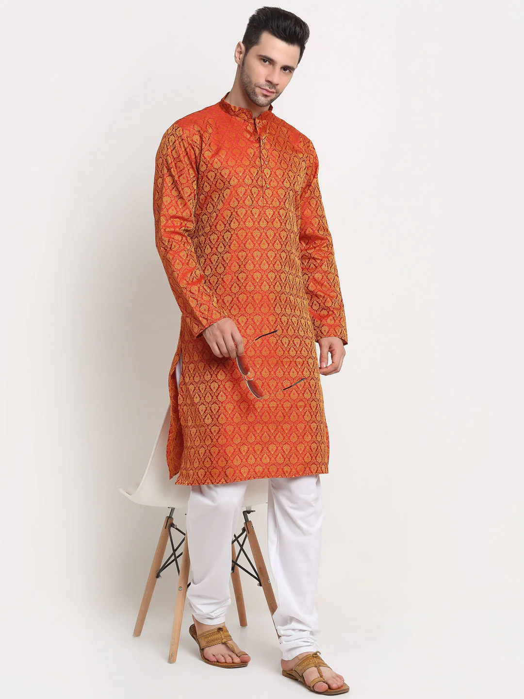 Jacquard Woven Design Paisley Kurta & White Pyjama Set - Image 167
