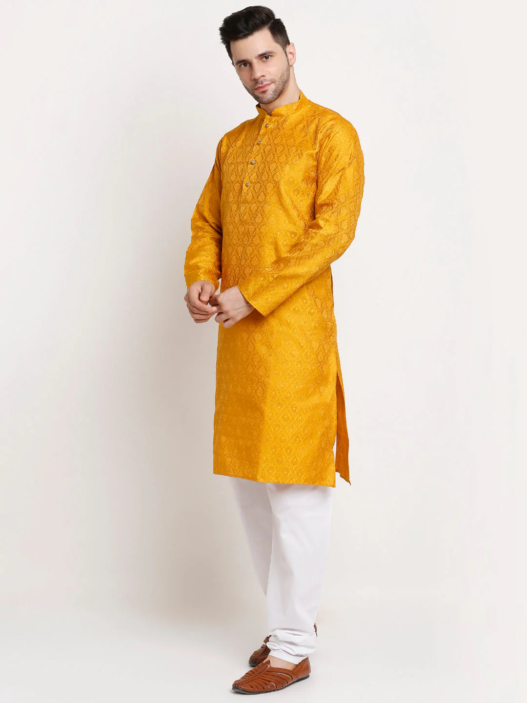 Jacquard Woven Design Paisley Kurta & White Pyjama Set - Image 185